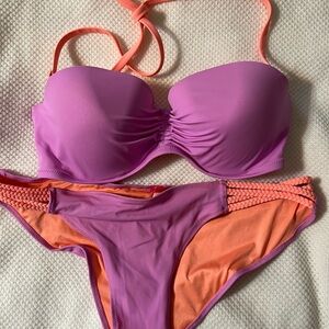 Victoria's Secret Purple and Coral Two-Piece Bandeau Bikini